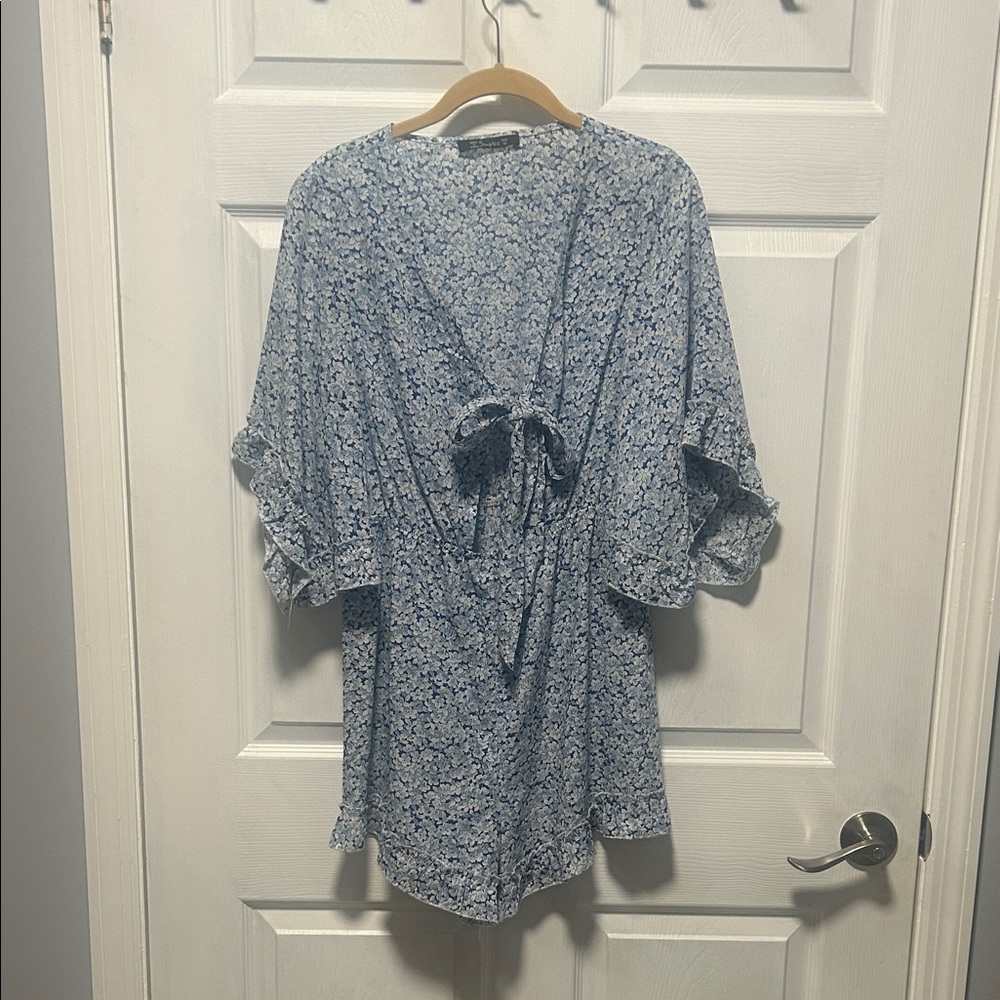 Blue Floral Tie-Front Romper